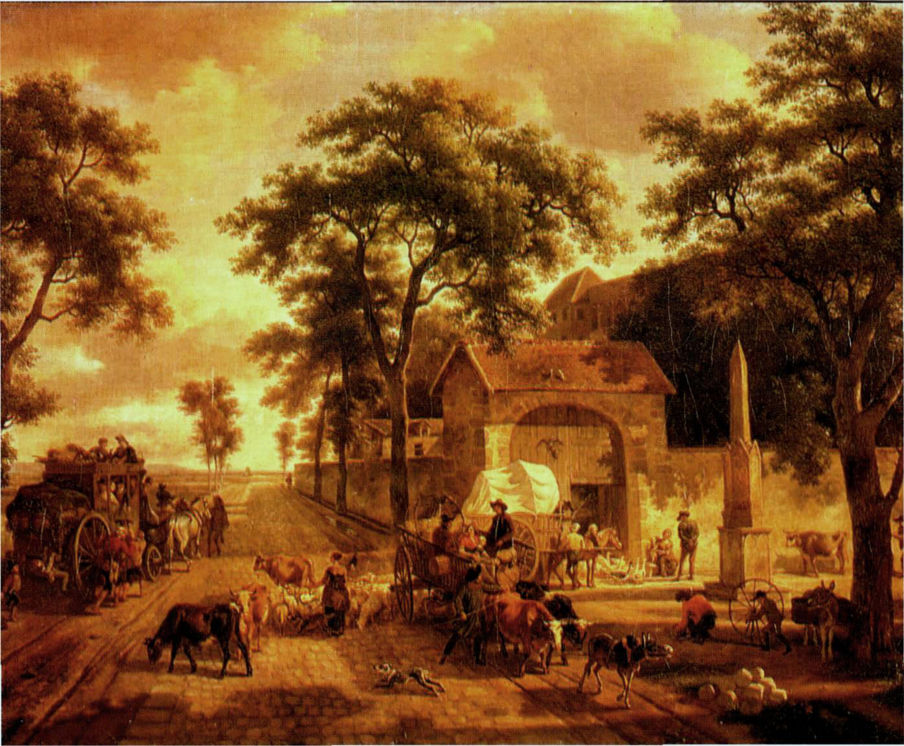 Scène campagnarde au XVIIIe siècle.